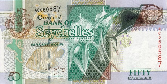 Купюра номиналом 50 сейшельских рупий, лицевая сторона